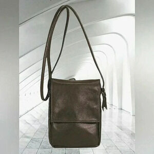 Vintage Y2K Minimalist Preppy Brown Leather Crossbody Messenger Handbag